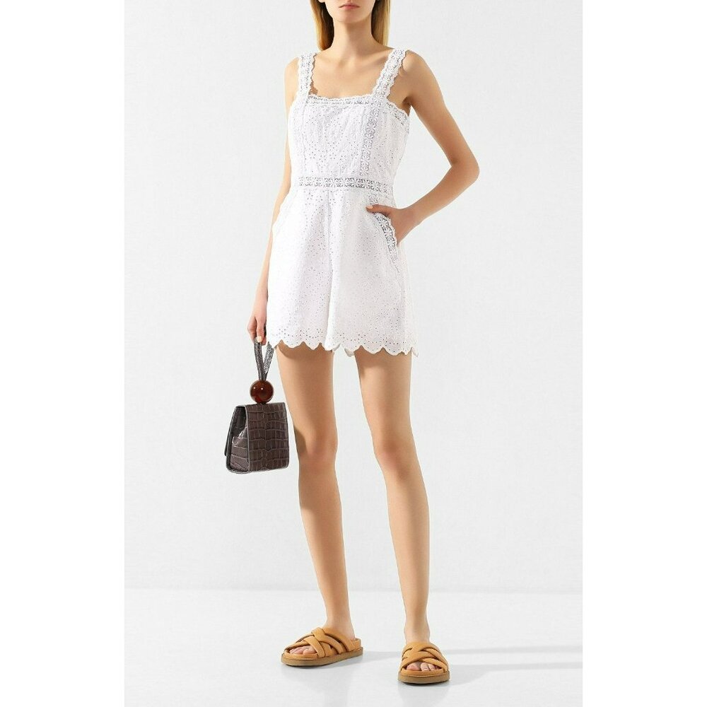 Charo Ruiz Zuma White Eyelet Lace Linen Embroidered Playsuit Romper Boho Beachy - Picture 13 of 14